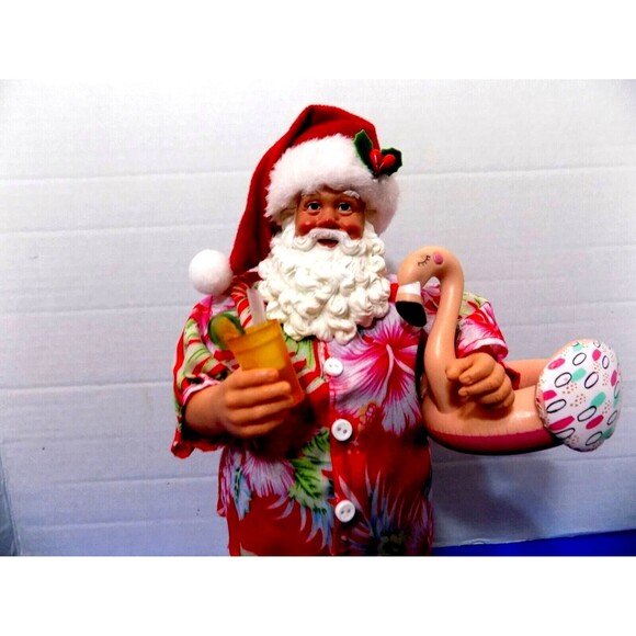 NEW Rare Coastal Beach Surf Santa Flamingo Figurine Hawaii Florida Noel - Picture 4 of 6